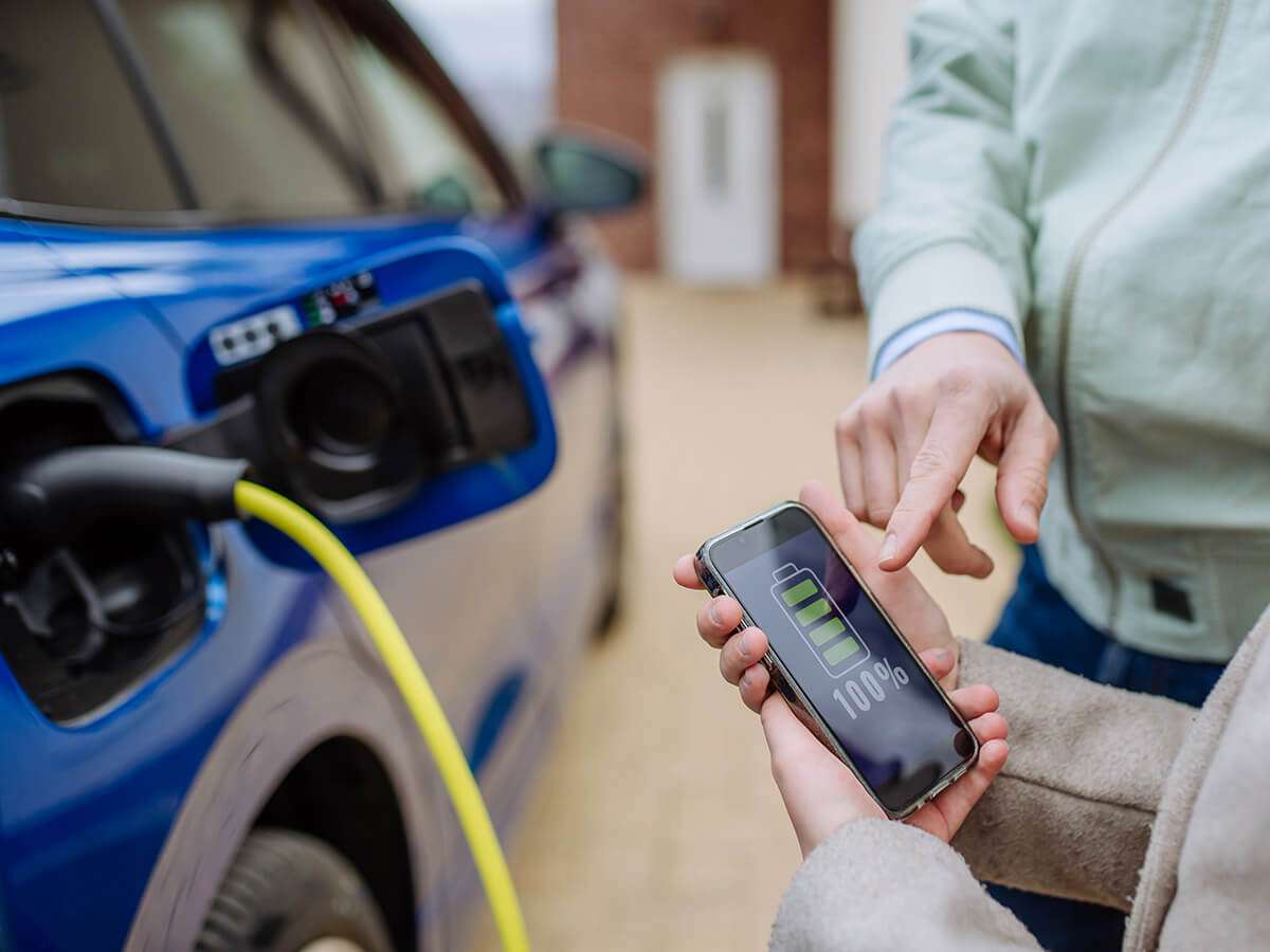 Smart EV charger app control monitored on a smartphone