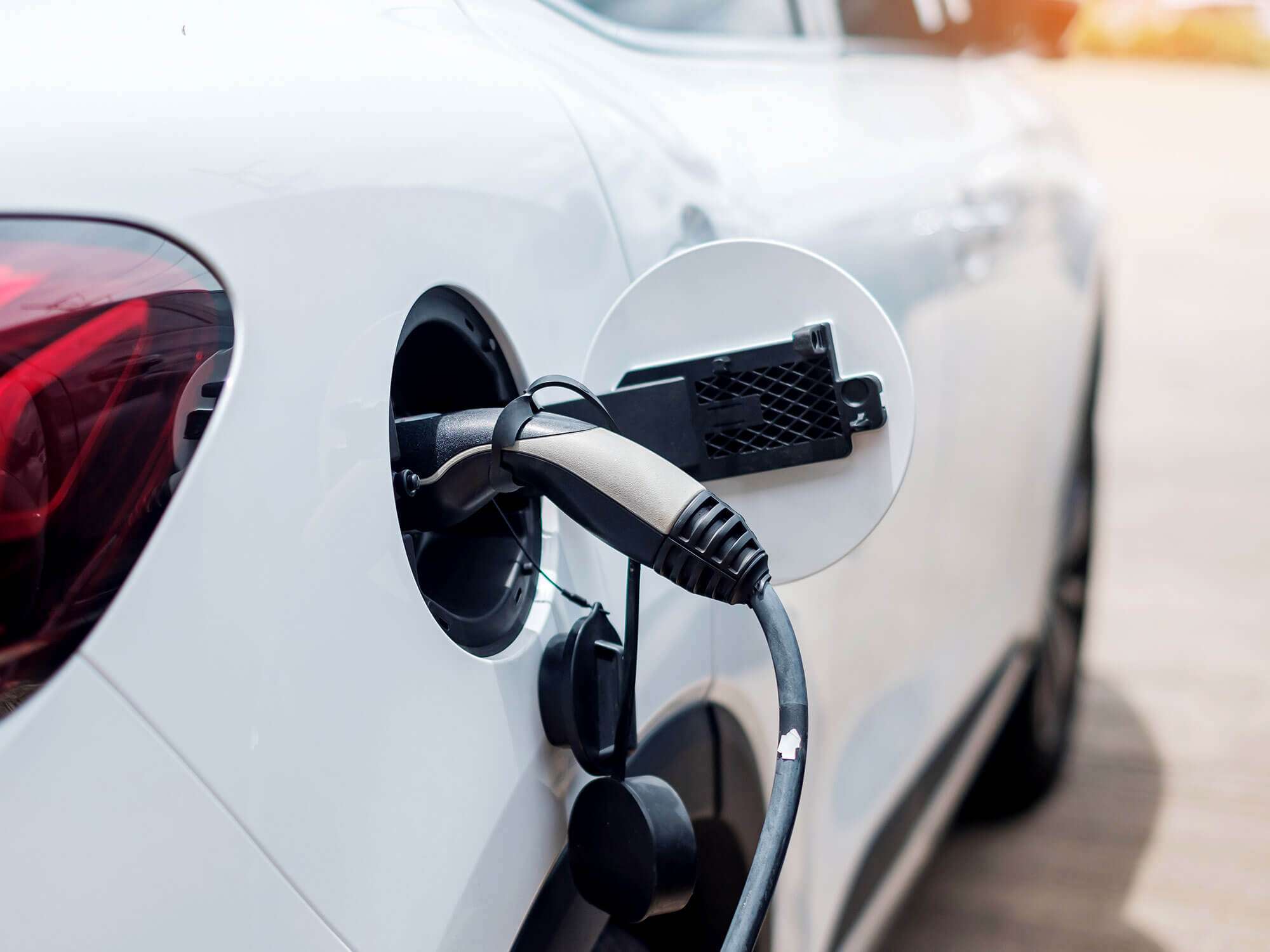 Close-up of an EV charging connector fitted by LH Electrical
