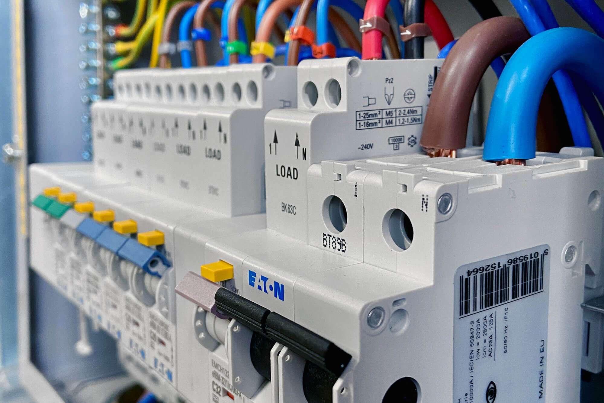Close-up of a consumer unit during an electrical inspection by LH Electrical